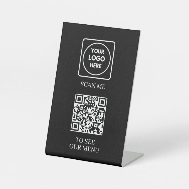 Señal de pedestal de mesa con código QR negro (Anverso)