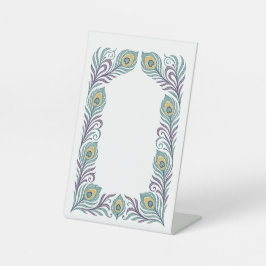 Señal de pedestal de pluma de pavo real para boda 