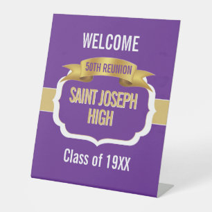 Señal de pedestal morado personalizado para reunió