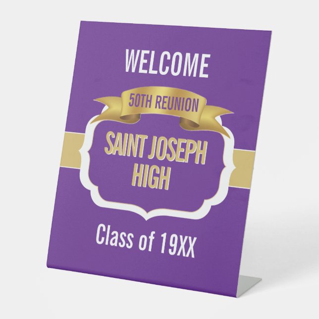 Señal de pedestal morado personalizado para reunió (Anverso)