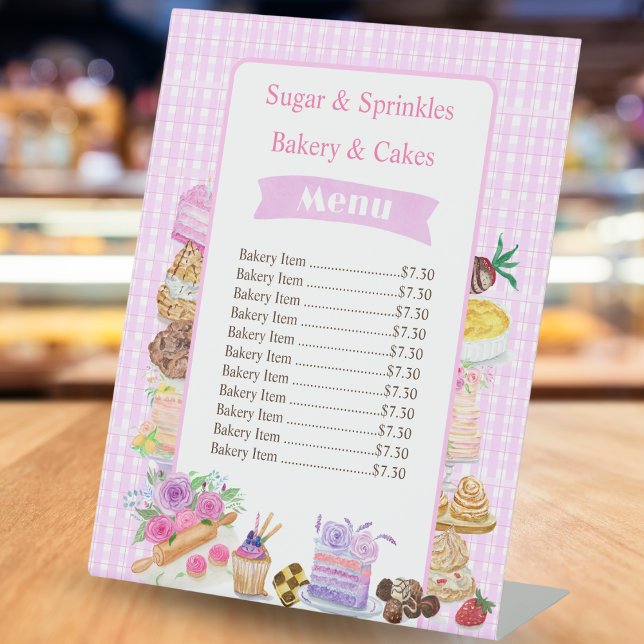 Señal de precios de postres acuarela rosa Panaderí (Subido por el creador)