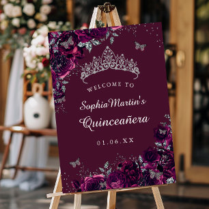 Señal de Quinceañera Rosa de Borgoña Plateada Bien