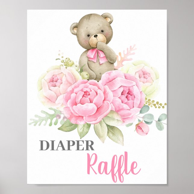 Señal de Raffle de pañal de oso Chica de Baby Show (Frente)