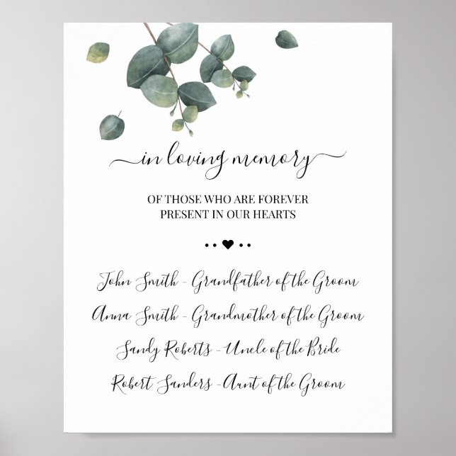 Señal de recuerdo en memoria de Eucalipto (Frente)