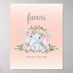 Señal de Recuerdos para Baby Shower de Niña Elefan