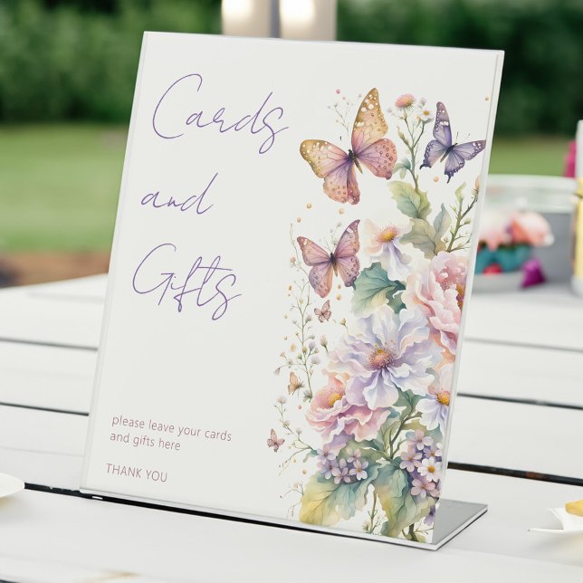 Señal de regalo de ducha de novia floral (Butterflies floral bridal shower gifts and cards table sign)