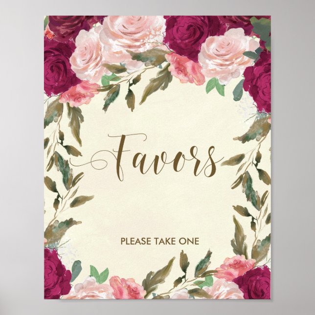 Señal de regalos de boda ducha nupcial floral (Frente)
