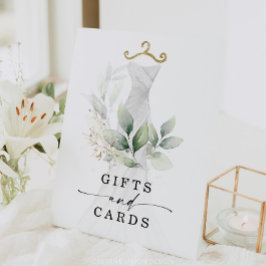 Señal de regalos de desayuno nupcial dorado con ve