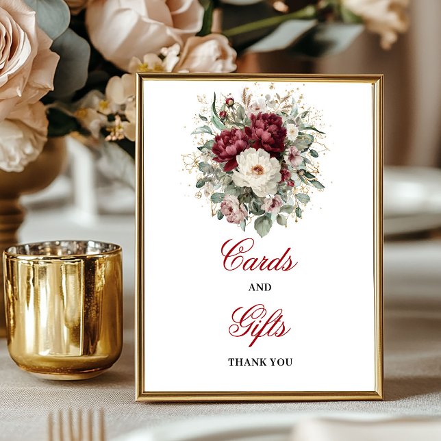 Señal de regalos de tarjetas de escritorio Glam Bl (Glam Blush Burgundy Tabletop Cards Gifts Sign)