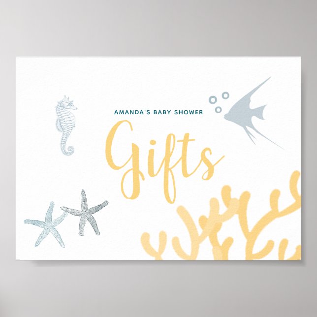 Señal de regalos para baby shower con tema de océa (Frente)
