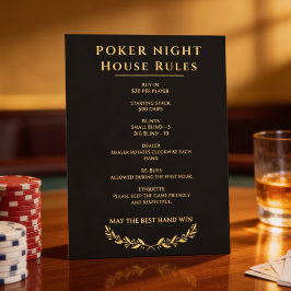 Señal de Reglas de la Casa para Noche de Póker en 
