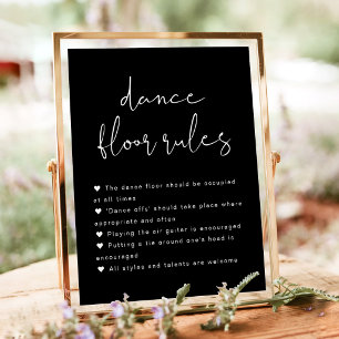 Señal de reglas de pista de baile de boda negra mo