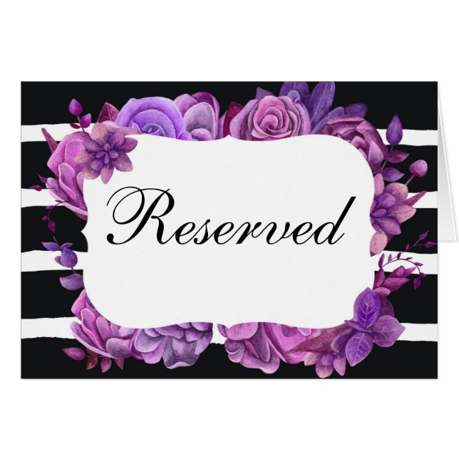 Señal de reservado con flores púrpuras. Bodas a ra (Anverso (Horizontal))