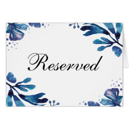 Señal de reservado para boda Navy. Hojas azules de
