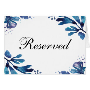 Señal de reservado para boda Navy. Hojas azules de
