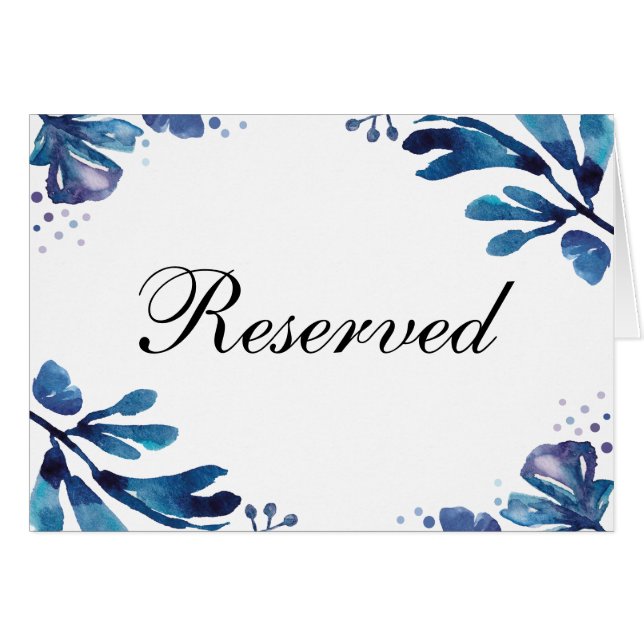 Señal de reservado para boda Navy. Hojas azules de (Anverso (Horizontal))