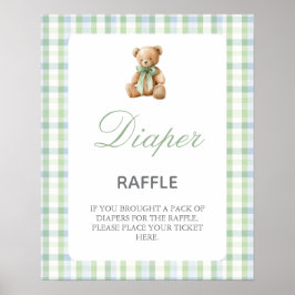 señal de rifa de pañales para baby shower de oso e