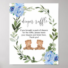 Señal de rifa de pañales para osos gemelos