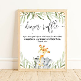 Señal de rifa de pañales tierno animales de safari