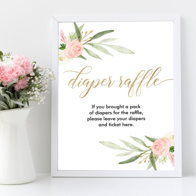 Señal de rifa de pañales verde rosa elegante oro (Subido por el creador)
