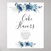 Señal de sabores de torta floral de color azul acu