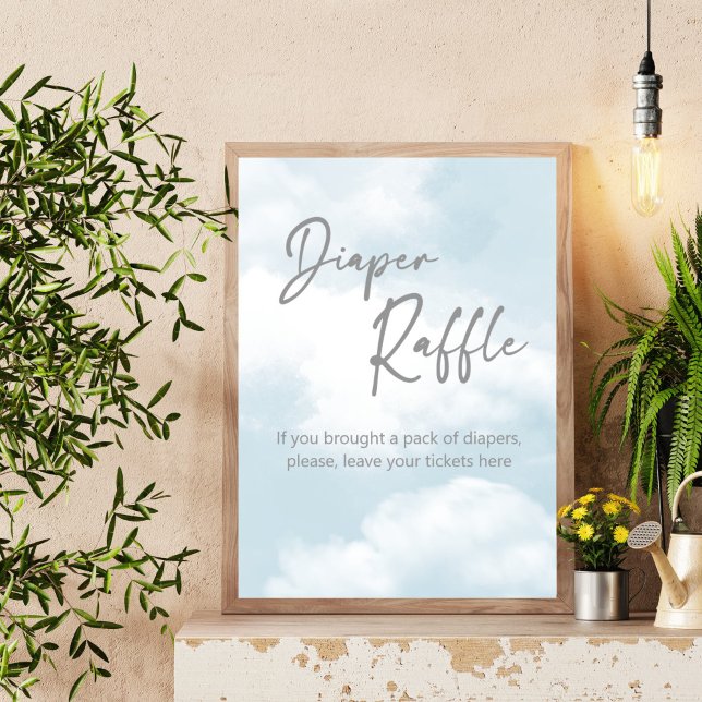 Señal de tabla de rifa de pañales gris pastel de n (Cloud nine pastel grey dusty blue baby shower diaper raffle table sign personalized decor)