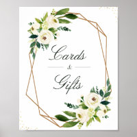 Señal de tarjetas y regalos de boda con flores de