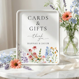 Señal de tarjetas y regalos de boda de flores silv