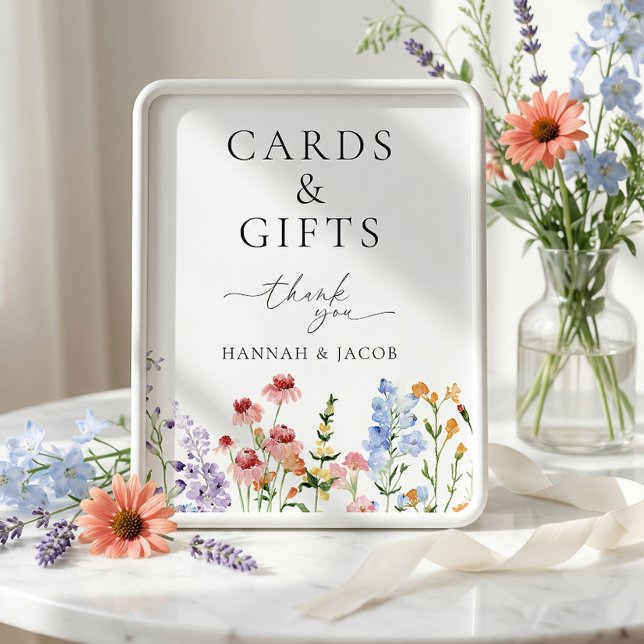 Señal de tarjetas y regalos de boda de flores silv (Subido por el creador)