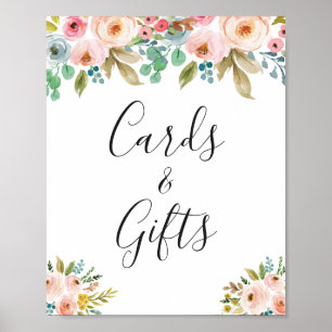 Señal de tarjetas y regalos florales con acuarela