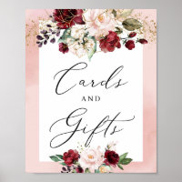 señal de tarjetas y regalos florales de color burd