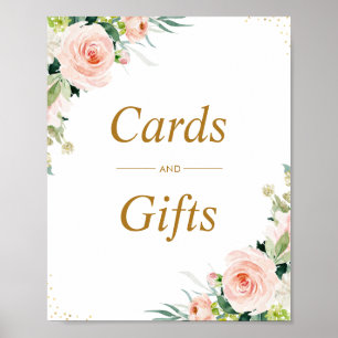 Señal de tarjetas y regalos florales de color rosa