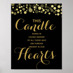 señal de vela de recuerdo dorado y negro para boda