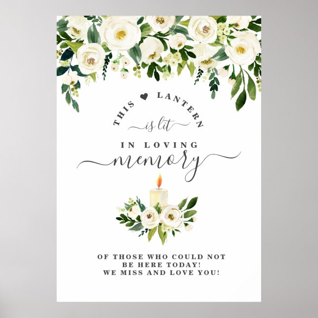 Señal de vela floral blanca en memoria amorosa (Frente)