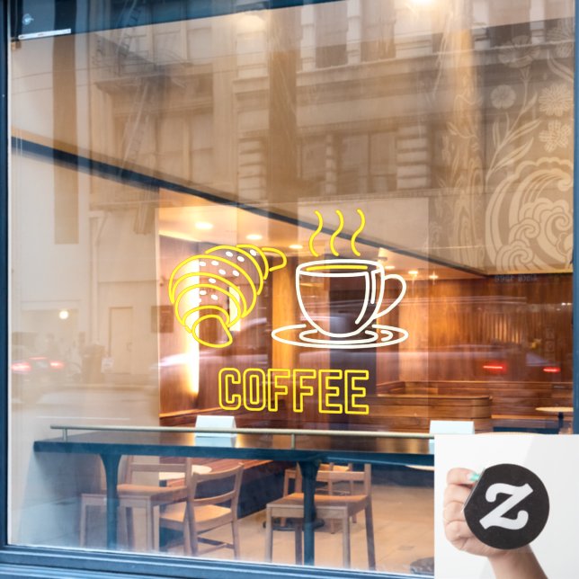 Señal de vinilo para ventana de café y croissant e (Ventana de cafetería)