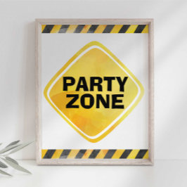 Señal de zona de fiesta de camión de construcción