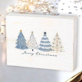 Señal Decorativa De Madera Árboles azules vacaciones de Navidades simples mod