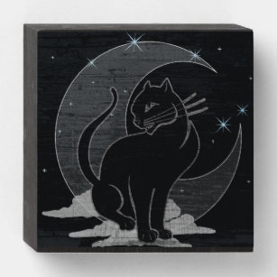 Señal Decorativa De Madera Casilla de madera gráfica para gatos nocturnos