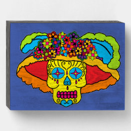 Señal Decorativa De Madera Catrina Sugar Skull