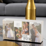 Señal Decorativa De Madera Collage de fotos del mejor día de Boda<br><div class="desc">El mejor día de la historia del boda bloque de madera con fotos de 4 bodas y el texto de su personalizado, como los nombres de la pareja casada y la fecha de su boda. La plantilla está preparada para que agregue hasta 4 fotos, mostradas en formato vertical. El diseño...</div>