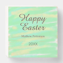 Feliz Pascua verde amarillo gris pastel nombre año