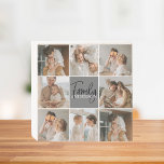 Señal Decorativa De Madera Fotografía de la familia Collage y regalo gris per<br><div class="desc">Crea un hermoso collage familiar personalizado con ocho fotos, acompañado de un nombre familiar personalizado en gris. Este regalo único y atento es perfecto para conmemorar momentos especiales y celebrar el amor y el vínculo dentro de una familia. El collage contiene ocho fotos cuidadosamente seleccionadas que se pueden proporcionar, mostrando...</div>