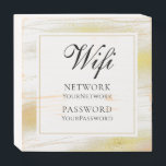Señal Decorativa De Madera Moda moderna Faux Gold Purpurina Wifi contraseña<br><div class="desc">Este moderno diseño presenta un marco purpurina de imitación dorada de moda. Personalizado con los detalles de su contraseña de Wifi editando el texto en el cuadro de texto proporcionado. #wifi #business #beach house #rentalhome #rentalproperty #cafesigns #oro #purpurina #restaurant (señas de la casa en la playa) #cafe #letreros #decoración #shopDecoración...</div>