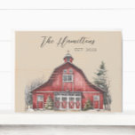 Señal Decorativa De Madera Personalizado de Navidades de campo<br><div class="desc">Este signo de caja muestra un acogedor diseño de granero de campo en un fondo beige neutro. Personalizar esto fácilmente utilizando la característica de personalización. Perfecto para regalos de boda,  regalos de Navidad o avistamientos.</div>