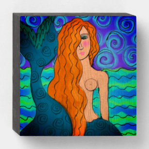 Señal Decorativa De Madera Pintura de sirena colorida abstracta