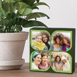 Señal Decorativa De Madera Retro 4 Collage de fotos PinWheel Flower Petal Ver<br><div class="desc">Elegante bloque de fotos en dos tonos de verde con collage de fotos retro al estilo del molino. La plantilla de fotos está configurada para agregar 4 de sus fotos favoritas, que se muestran automáticamente en las formas de pétalo de flores. Si tiene algún problema con la colocación de imágenes,...</div>