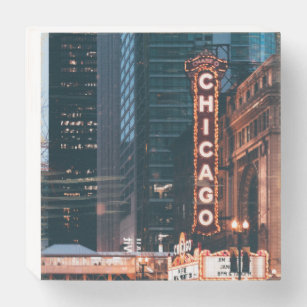 Señal Decorativa De Madera Rótulo Neon de Chicago de noche
