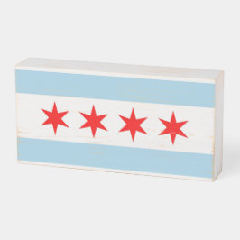 Señal Decorativa De Madera Rótulo Patriotic Wood Box con bandera de Chicago
