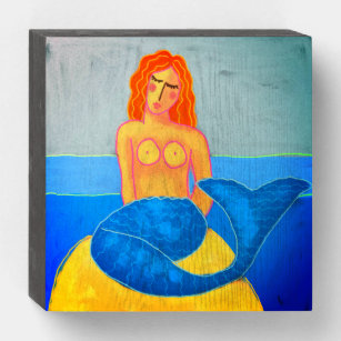Señal Decorativa De Madera Sirena en una pintura abstracta de rock