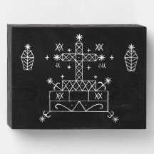 Veve blanco de Baron Samedi sobre negro